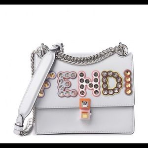 FENDI
Calfskin Fun Fair Studded Small Kan I Shoulder Bag Grigio Perla Multicolor